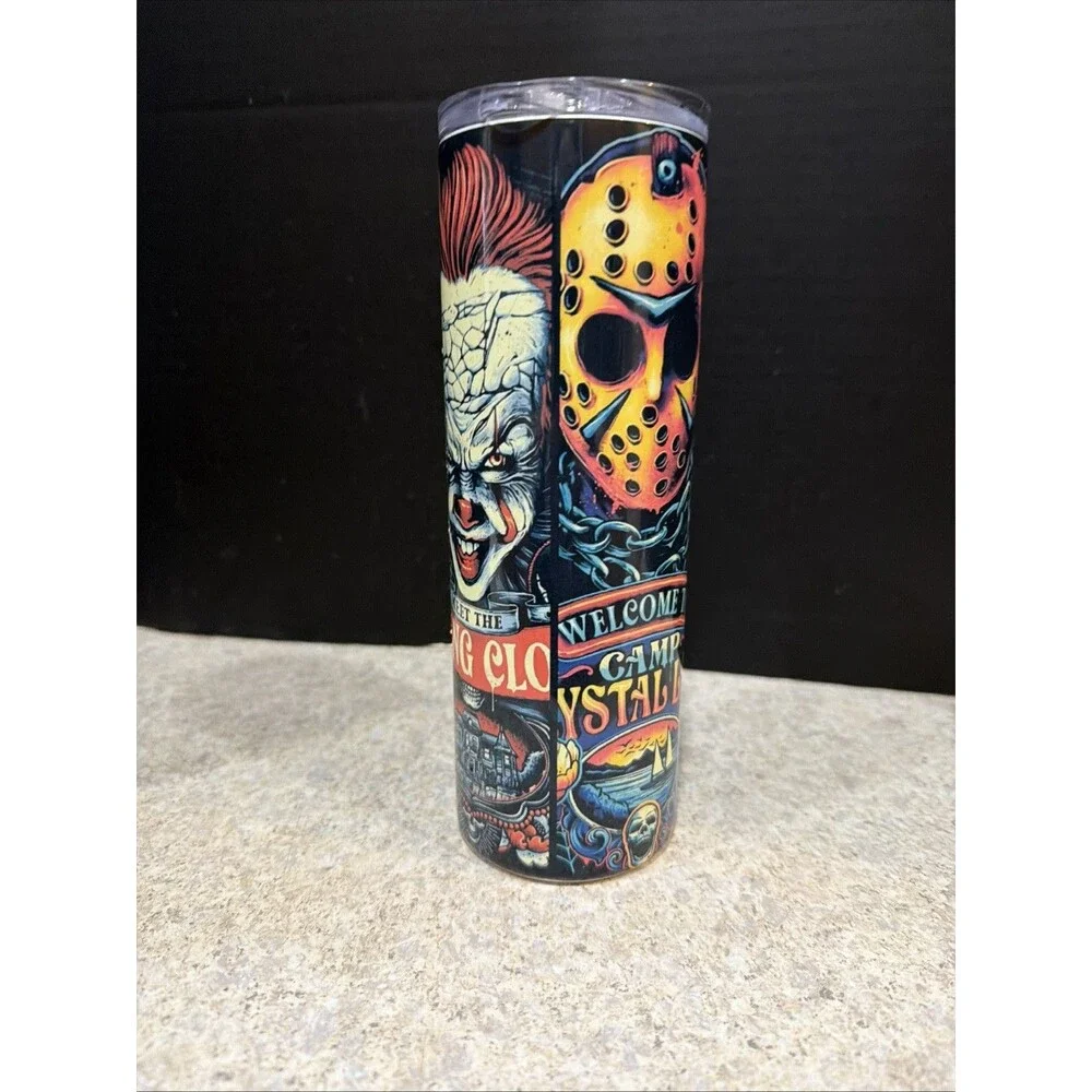 PENNY WISE IT CLOWN HALLOWEEN JASON 20 OZ STAINLESS STEEL TUMBLER CUP LID